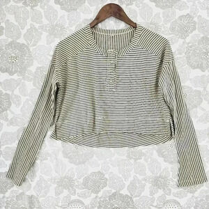 Free People Crewneck Henley‎ Crop Top striped Flare Sleeve Women's XS